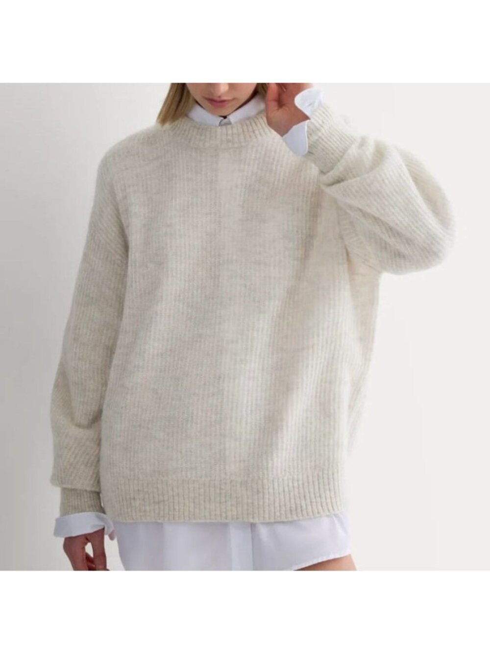 Everlane The Cocoon Crew Sweater in Alpaca Wool Blend Almond Women's Size XS NWT